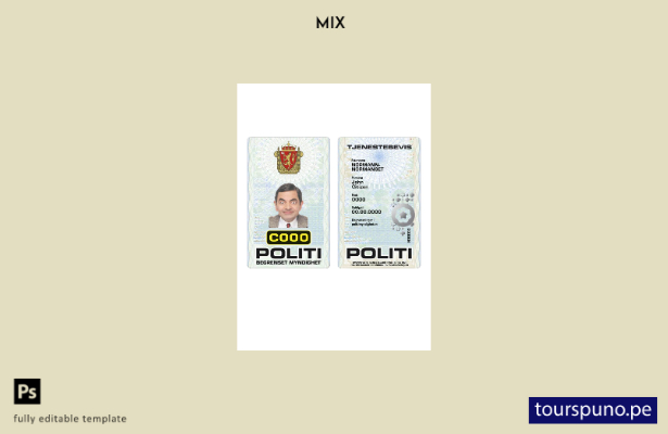 Plantilla de tarjeta de identificación de la policía de Noruega lista para impri